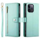 For iPhone 14 Pro Max Nine Card-slot Zipper Wallet Bag Leather Phone Case(Mint Green) - 2