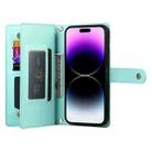 For iPhone 14 Pro Max Nine Card-slot Zipper Wallet Bag Leather Phone Case(Mint Green) - 3