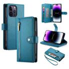 For iPhone 14 Pro Max Nine Card-slot Zipper Wallet Bag Leather Phone Case(Blue) - 1