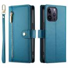 For iPhone 14 Pro Max Nine Card-slot Zipper Wallet Bag Leather Phone Case(Blue) - 2