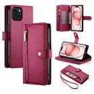 For iPhone 15 Nine Card-slot Zipper Wallet Bag Leather Phone Case(Red) - 1