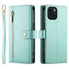 For iPhone 15 Nine Card-slot Zipper Wallet Bag Leather Phone Case(Mint Green) - 2