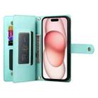 For iPhone 15 Nine Card-slot Zipper Wallet Bag Leather Phone Case(Mint Green) - 3