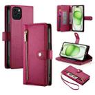 For iPhone 15 Plus Nine Card-slot Zipper Wallet Bag Leather Phone Case(Red) - 1