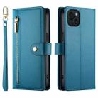 For iPhone 15 Plus Nine Card-slot Zipper Wallet Bag Leather Phone Case(Blue) - 2