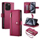 For iPhone 15 Pro Nine Card-slot Zipper Wallet Bag Leather Phone Case(Red) - 1