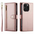 For iPhone 15 Pro Nine Card-slot Zipper Wallet Bag Leather Phone Case(Pink) - 2