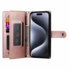 For iPhone 15 Pro Nine Card-slot Zipper Wallet Bag Leather Phone Case(Pink) - 3