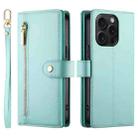 For iPhone 15 Pro Nine Card-slot Zipper Wallet Bag Leather Phone Case(Mint Green) - 2