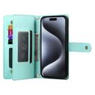 For iPhone 15 Pro Nine Card-slot Zipper Wallet Bag Leather Phone Case(Mint Green) - 3