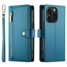 For iPhone 15 Pro Nine Card-slot Zipper Wallet Bag Leather Phone Case(Blue) - 2