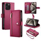 For iPhone 15 Pro Max Nine Card-slot Zipper Wallet Bag Leather Phone Case(Red) - 1