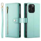 For iPhone 15 Pro Max Nine Card-slot Zipper Wallet Bag Leather Phone Case(Mint Green) - 2