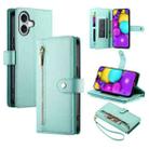 For iPhone 16 Nine Card-slot Zipper Wallet Bag Leather Phone Case(Mint Green) - 1