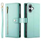 For iPhone 16 Nine Card-slot Zipper Wallet Bag Leather Phone Case(Mint Green) - 2