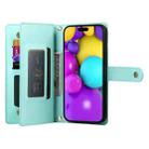 For iPhone 16 Nine Card-slot Zipper Wallet Bag Leather Phone Case(Mint Green) - 3