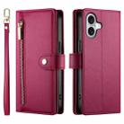 For iPhone 16 Plus Nine Card-slot Zipper Wallet Bag Leather Phone Case(Red) - 2