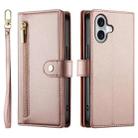 For iPhone 16 Plus Nine Card-slot Zipper Wallet Bag Leather Phone Case(Pink) - 2