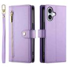 For iPhone 16 Plus Nine Card-slot Zipper Wallet Bag Leather Phone Case(Purple) - 2