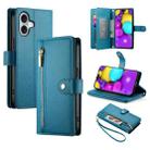 For iPhone 16 Plus Nine Card-slot Zipper Wallet Bag Leather Phone Case(Blue) - 1