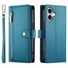 For iPhone 16 Plus Nine Card-slot Zipper Wallet Bag Leather Phone Case(Blue) - 2