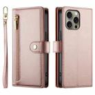 For iPhone 16 Pro Nine Card-slot Zipper Wallet Bag Leather Phone Case(Pink) - 2