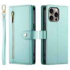 For iPhone 16 Pro Nine Card-slot Zipper Wallet Bag Leather Phone Case(Mint Green) - 2