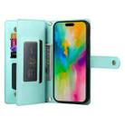 For iPhone 16 Pro Nine Card-slot Zipper Wallet Bag Leather Phone Case(Mint Green) - 3