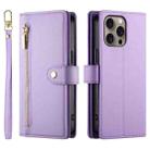 For iPhone 16 Pro Nine Card-slot Zipper Wallet Bag Leather Phone Case(Purple) - 2