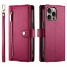 For iPhone 16 Pro Max Nine Card-slot Zipper Wallet Bag Leather Phone Case(Red) - 2