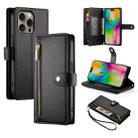 For iPhone 16 Pro Max Nine Card-slot Zipper Wallet Bag Leather Phone Case(Black) - 1