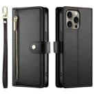 For iPhone 16 Pro Max Nine Card-slot Zipper Wallet Bag Leather Phone Case(Black) - 2