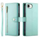 For iPhone SE 4 2024 Nine Card-slot Zipper Wallet Bag Leather Phone Case(Mint Green) - 2