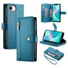 For iPhone SE 4 2024 Nine Card-slot Zipper Wallet Bag Leather Phone Case(Blue) - 1