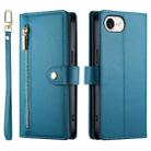 For iPhone SE 4 2024 Nine Card-slot Zipper Wallet Bag Leather Phone Case(Blue) - 2