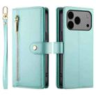 For iPhone 17 Pro Max Nine Card-slot Zipper Wallet Bag Leather Phone Case(Mint Green) - 2