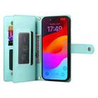For iPhone 17 Pro Max Nine Card-slot Zipper Wallet Bag Leather Phone Case(Mint Green) - 3