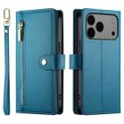 For iPhone 17 Pro Max Nine Card-slot Zipper Wallet Bag Leather Phone Case(Blue) - 2