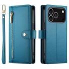 For iPhone 17 Pro Nine Card-slot Zipper Wallet Bag Leather Phone Case(Blue) - 2