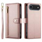 For iPhone 17 Air Nine Card-slot Zipper Wallet Bag Leather Phone Case(Pink) - 2