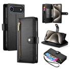 For iPhone 17 Air Nine Card-slot Zipper Wallet Bag Leather Phone Case(Black) - 1