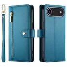 For iPhone 17 Air Nine Card-slot Zipper Wallet Bag Leather Phone Case(Blue) - 2