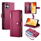 For iPhone 17 Nine Card-slot Zipper Wallet Bag Leather Phone Case(Red) - 1