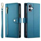 For iPhone 17 Nine Card-slot Zipper Wallet Bag Leather Phone Case(Blue) - 2