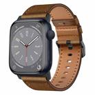 For Apple Watch SE 2023 44mm Wilderness Top-grain Leather Watch Band(Black Connector Dark Brown) - 1