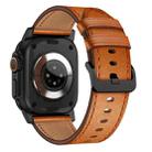 For Apple Watch SE 2023 44mm Wilderness Top-grain Leather Watch Band(Black Connector Brown) - 3