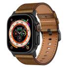 For Apple Watch Ultra 2 49mm Wilderness Top-grain Leather Watch Band(Black Connector Dark Brown) - 1