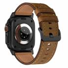 For Apple Watch Ultra 2 49mm Wilderness Top-grain Leather Watch Band(Black Connector Dark Brown) - 3