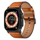 For Apple Watch Ultra 2 49mm Wilderness Top-grain Leather Watch Band(Black Connector Brown) - 1