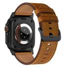 For Apple Watch Series 9 45mm Wilderness Top-grain Leather Watch Band(Black Connector Red Brown) - 3